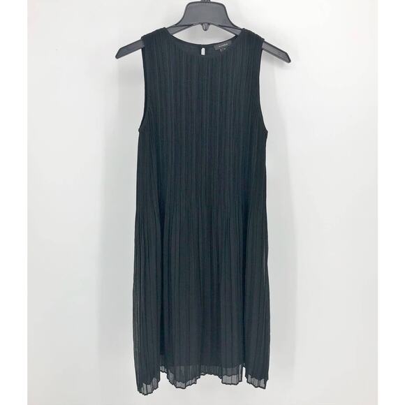 Halogen Womens Organza Shift Dress XS Black Sleeveless Pleated Keyhole Mini NWT - Picture 2 of 9